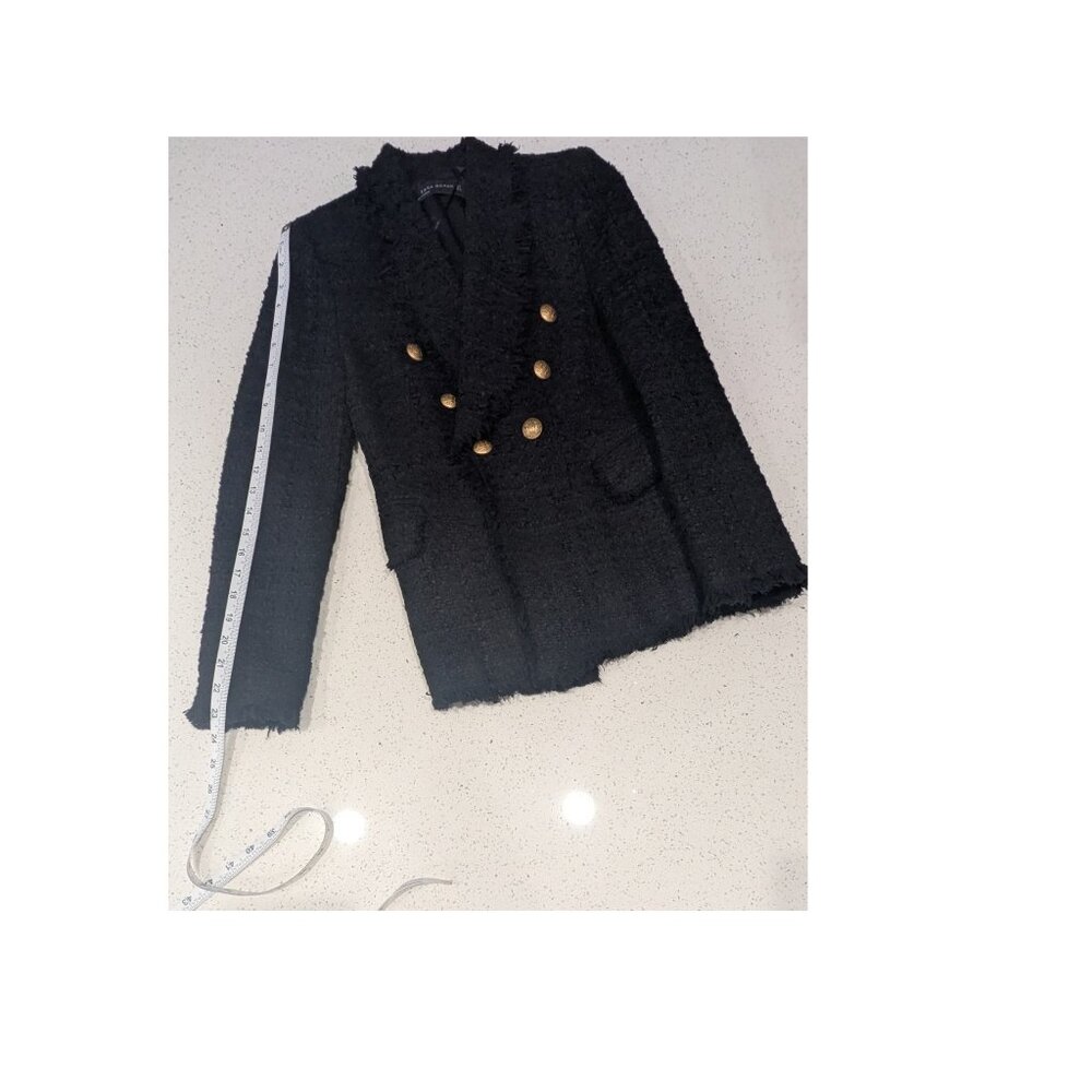ZARA Woman Black Bouclé Tweed Double-Breasted Blazer Size S Gold Buttons - Picture 8 of 8